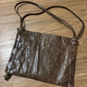 EUC Latico Leathers Brown Shoulder Bag Genuine Leather Credit Card Slots interio